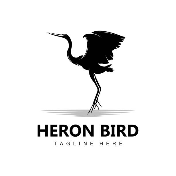 illustrazioni stock, clip art, cartoni animati e icone di tendenza di bird heron stork design, uccelli airone che vola sul vettore del fiume, illustrazione del marchio del prodotto - heron night heron island water