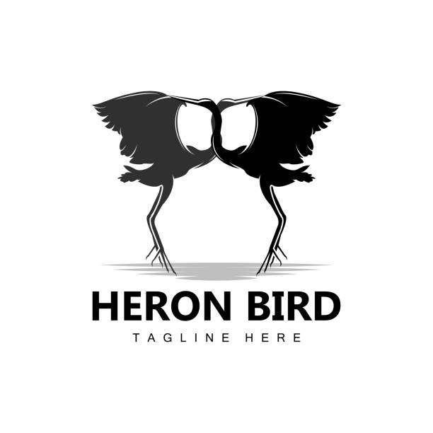 ilustrações, clipart, desenhos animados e ícones de bird heron stork design, birds heron flying on the river vector, product brand illustration - heron night heron island water