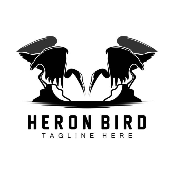 ilustrações, clipart, desenhos animados e ícones de bird heron stork design, birds heron flying on the river vector, product brand illustration - heron night heron island water