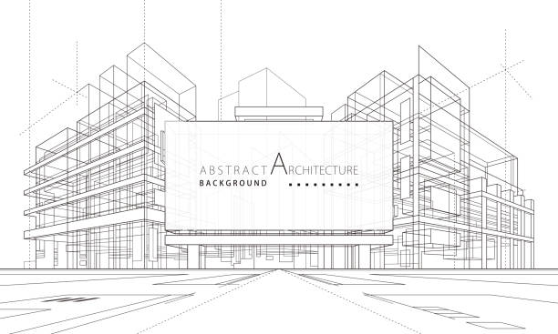 Outline drawings of abstract modern urban buildings and architecture. - ilustração de arte vetorial