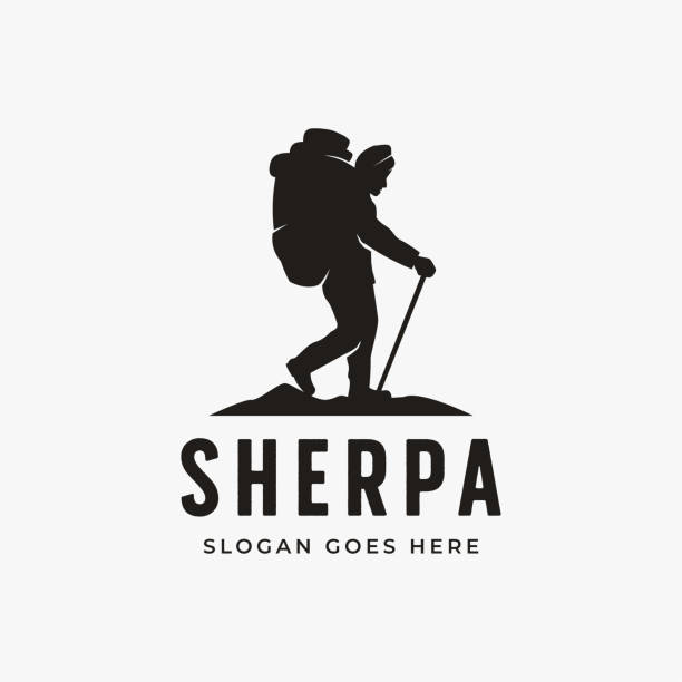 illustrazioni stock, clip art, cartoni animati e icone di tendenza di semplice silhouette sherpa icona vettoriale design su sfondo bianco - himalayas mountain climbing nepal climbing