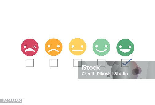 istock Customer satisfaction survey emoticons. Set of emotion smiles - exellent, good, normal, not good and bad. 1429883589