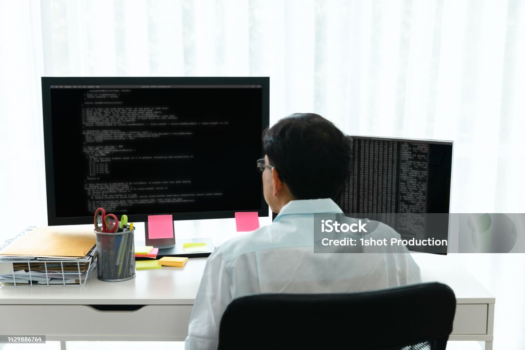 Programmer Working In Office Coding Stock Photo - Download Image Now ...