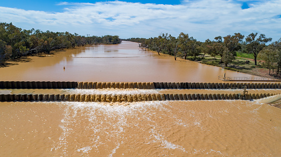 Cunnamulla Weir overflowing after a large rain event.
