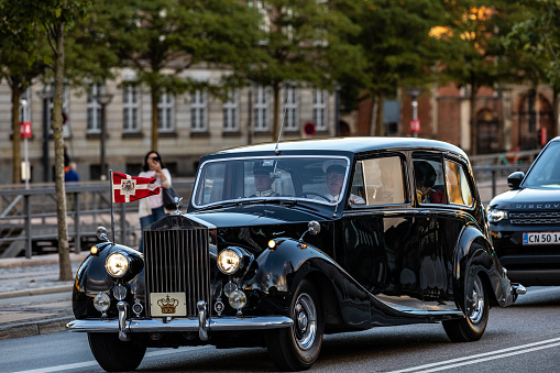 Copenhagen, Denmark Sept 11, 2022 Members of the Royal family arrive by car to Christiansborg Palace for the Queen's 50 anniversary and jubilee  celebration.