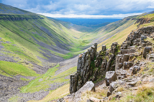 High cup Nick, U shaped valley in North Pennines Area of Outstanding Natural Beauty, Cumbria, England