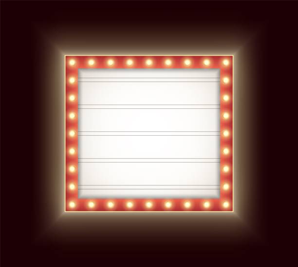 istock Retro lightbox with light bulbs isolated on a dark background. Vintage theater signboard mockup. 1429905713
