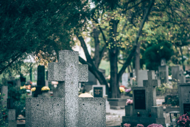 istock graves on cemetery during All Saints Day 1429906015