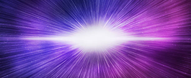 istock Big bang effect on bright purple blue galaxy sky, horizontal banner 1429911781