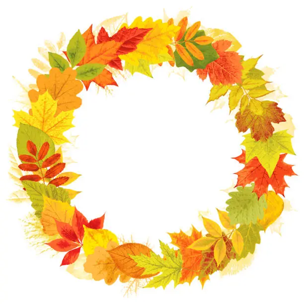 Vector illustration of Autumn wreath with leaves