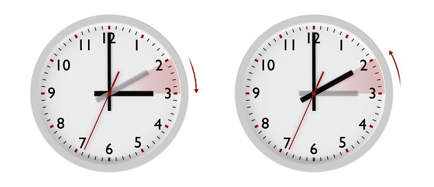 Conceptual time image of clock faces for each hour isolated over black background