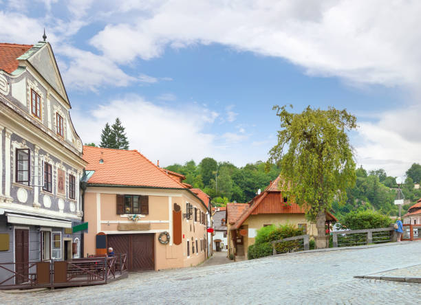 세스키 크룸로프의 라이바스카 거리. 체코. - czech republic cesky krumlov village tourist 뉴스 사진 이미지