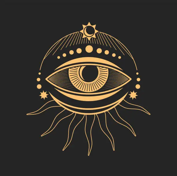 Vector illustration of Rune alchemy eye tattoo occult and esoteric symbol