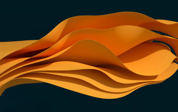 istock Yellow paper or cotton fabric 3d rendering background with waves and curves. Dynamic wallpaper 1429921035