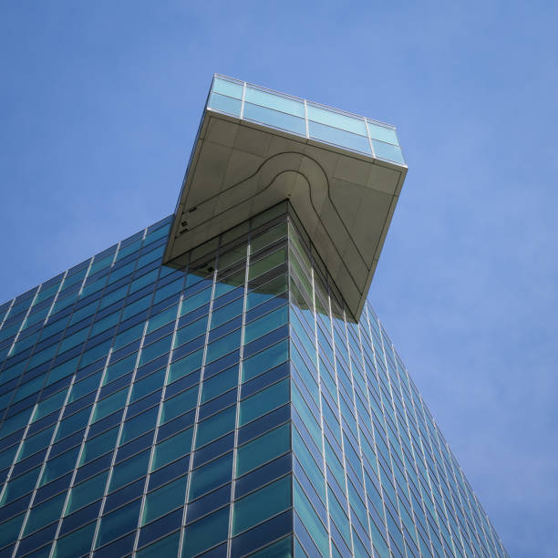 Cologne, Germany - September 30 2018: closeup of Köln Triangle tower with people