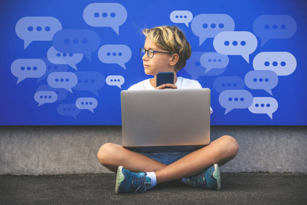 istock Boy Using Smartphone Typing, Chatting Conversation Concept. Chat Box Icons. Social Media Maketing. 1429924369