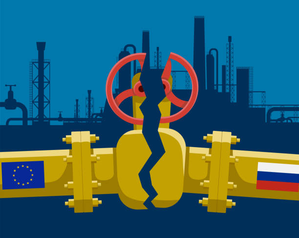 stockillustraties, clipart, cartoons en iconen met gas pipeline between russia and european union was destroyed and broken - nordstream