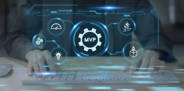 istock MVP, minimum viable product concept for lean startup. New product release planning. Analysis and market validation. Working on computer with  MVP and learn, build, measure icons on smart background. 1429929392