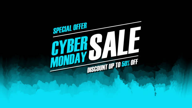 ilustraciones, imágenes clip art, dibujos animados e iconos de stock de banner promocional de cyber monday sale para negocios de cyber monday, compras de descuento, comercio y publicidad. - lunes cibernético