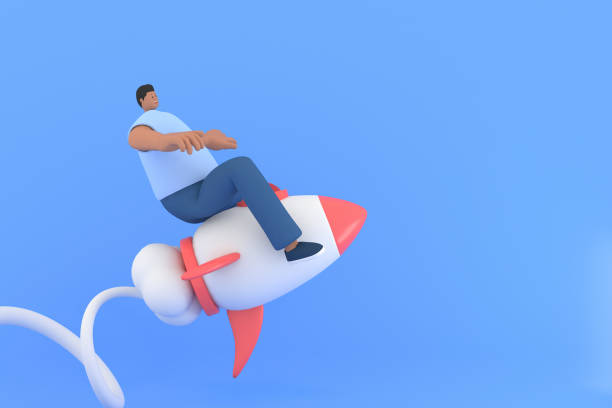 istock A man character flying . 3d rendering of business models. 1429933012