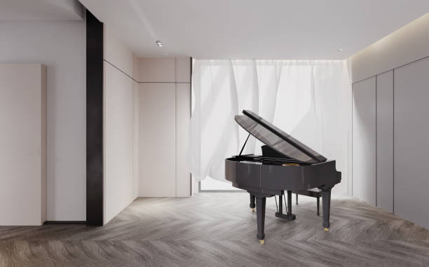 istock Hall where a piano is placed and have natural light from window.3D illustration 1429935062
