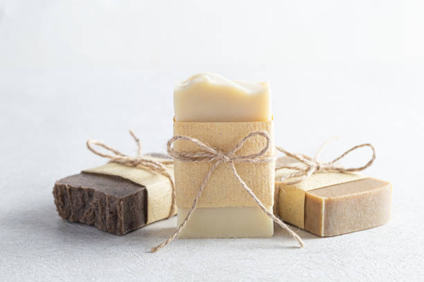 istock Natural handicraft soap bars on white background. Body care. 1429936670