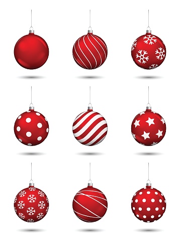 Red christmas balls decoration isolated on white background.