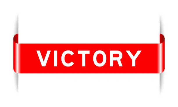 Vector illustration of Red color inserted label banner with word victory on white background