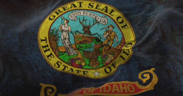 Old flag of Idaho state, northwestern region of the United States Old flag of Idaho state, northwestern region of the United States alaska us state photos stock pictures, royalty-free photos & images