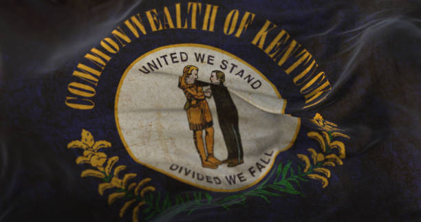 old flag of american state of kentucky, united states, waving at wind - florence province imagens e fotografias de stock