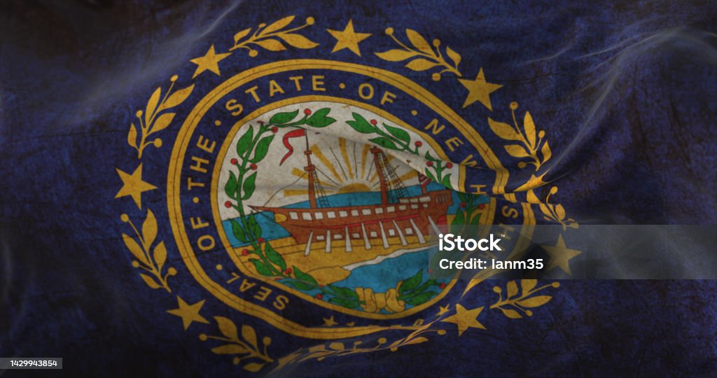 Old Flag of american state of New Hampshire, region of the United States New Hampshire Stock Photo