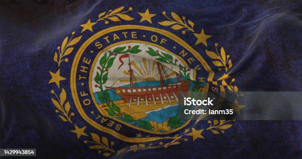 Old Flag Of American State Of New Hampshire Region Of The United States Stock Photo - Download Image Now