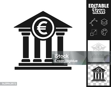 istock Bank with Euro sign. Icon for design. Easily editable 1429943973