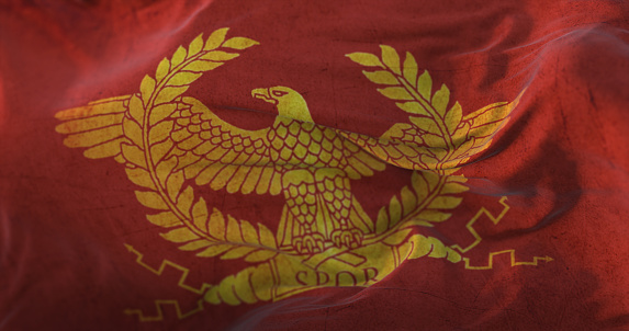 Old Roman Flag with Aquila and SPQR