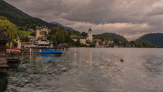 St. Gilgen and lake Wolfgangsee, Salzkammergut, Austria, on a bright summer day.