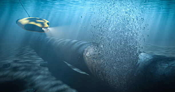 nord stream broken pipe, investigation with an underwater drone. energy crisis in europe. the concept of rising energy prices. 3d render - nordstream stockfoto's en -beelden