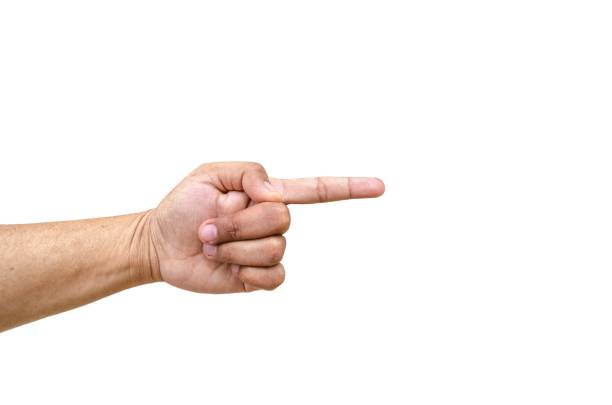 istock Left hand Index finger pointing to the right gesture on isolated on white background. 1429951498