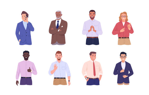 Collection of male avatars of businessmen and office employees. vector art illustration