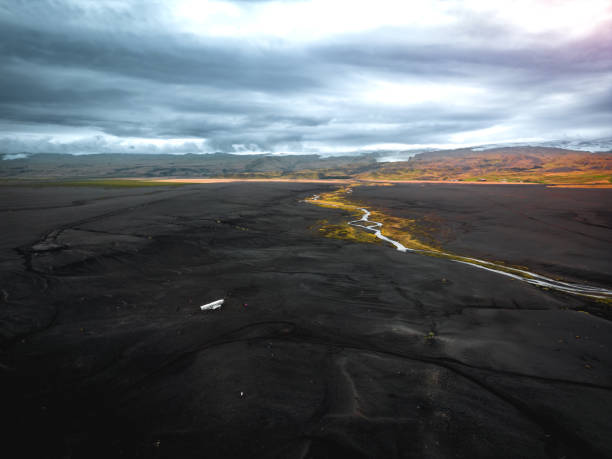 istock Amazing aerial view of a plane wreckage with beautiful scenery, dramatic sky 1429952448