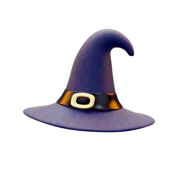 Witch hat isolated object on white background for Halloween party concept in 3D cartoon illustration
