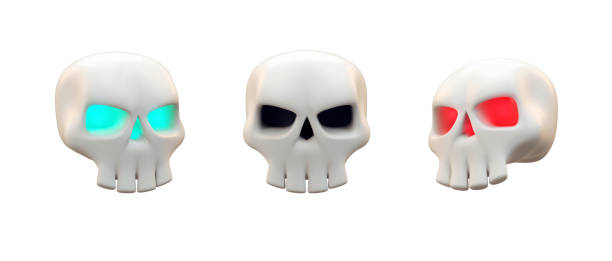 istock Three skulls isolated objects on white background for Halloween party concept in 3D cartoon illustration 1429957441