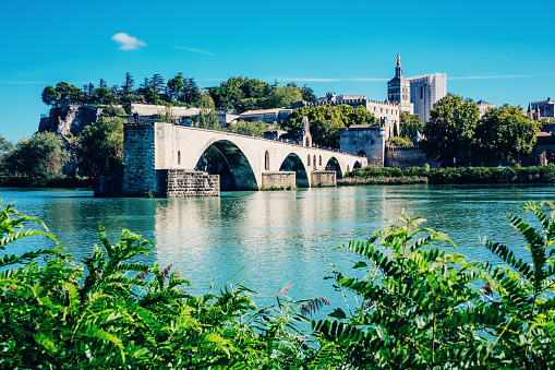 The unfinished Pont Saint Benezet on the River Rhone at Avignon in the Provence region of France.