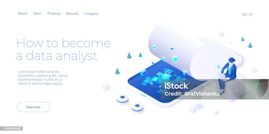 Data Analyst Or Scientist Concept In Isometric Vector Illustration Big ...