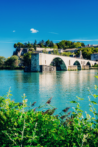 The unfinished Pont Saint Benezet on the River Rhone at Avignon in the Provence region of France.