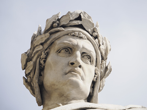 dante statue detail in florence santa croce place