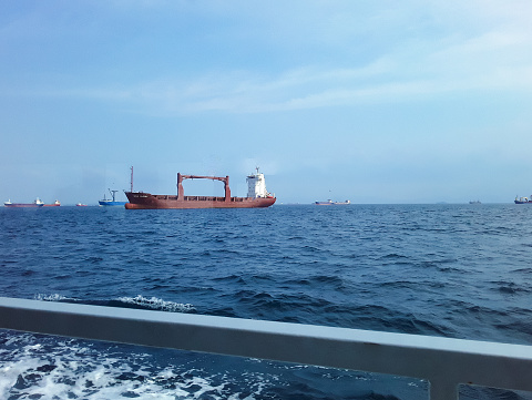 Orange ship on the Sea of Marmara