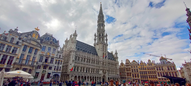 Panoramic view of the facades of the grand place palaces in brussels