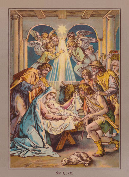 the birth of jesus, chromolithograph, published ca. 1880 - star of bethlehem点のイラスト素材／クリップアート素材／マンガ素材／アイコン素材