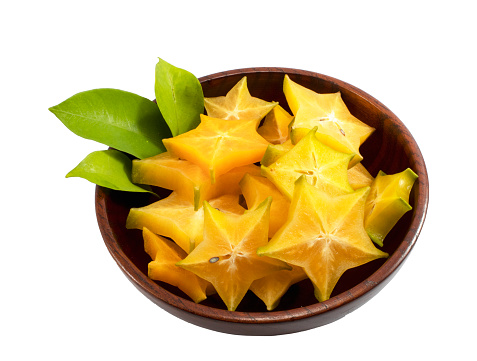 Star fruit or carambola Sliced ripe star mimosa or star apple on white background  is native to Southeast Asia