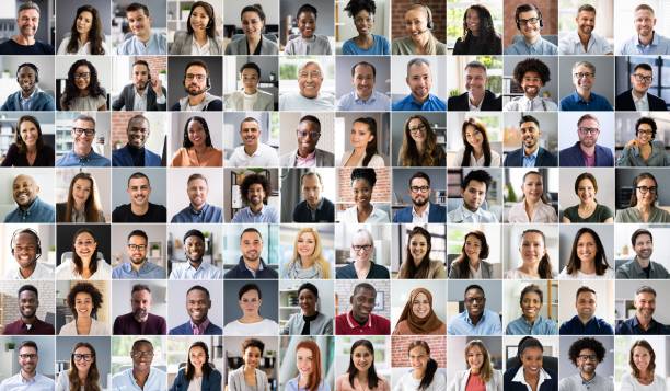 diverse people face collage - grand groupe photos et images de collection